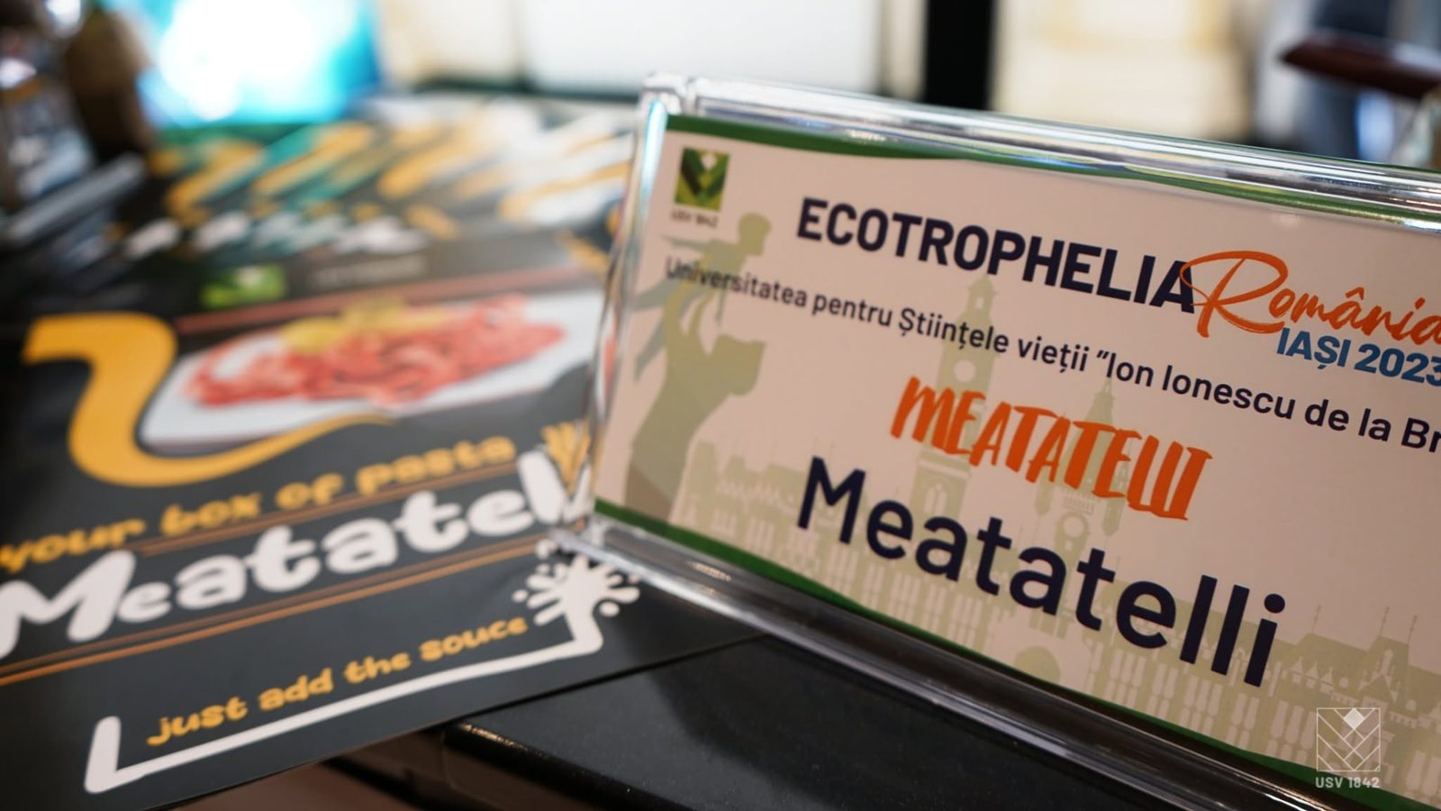 Plăcuța de prezentare a produsului Meatatelli, USV Iași